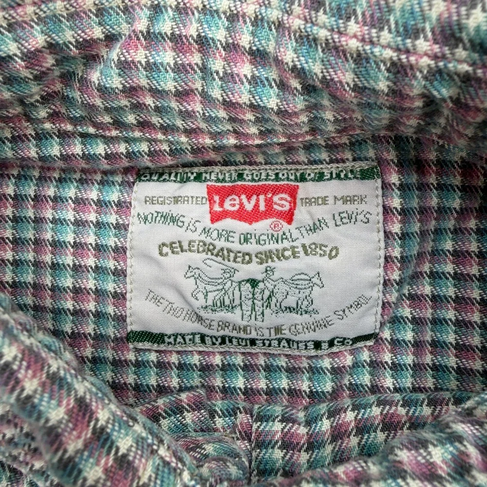 Vintage Levi's Mens S Shirt Multi Color Plaid Long Sleeve Flannel Made in USA